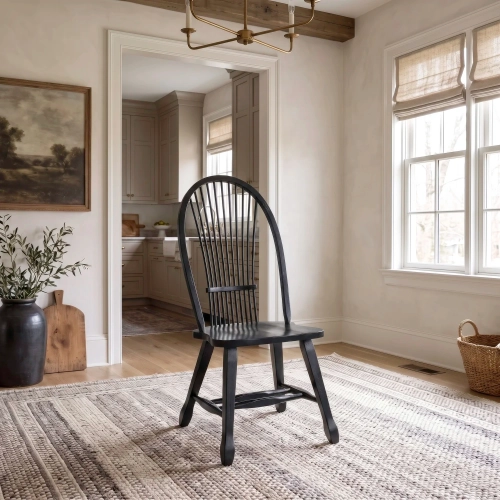 Sheaf Back Dining Chair in Rustic Black Wood (Set of 2)
