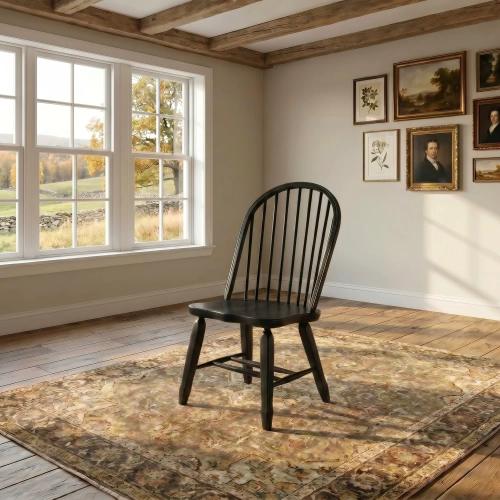 Treasures Bow Back Dining Chair in Black Wood (Set of 2)