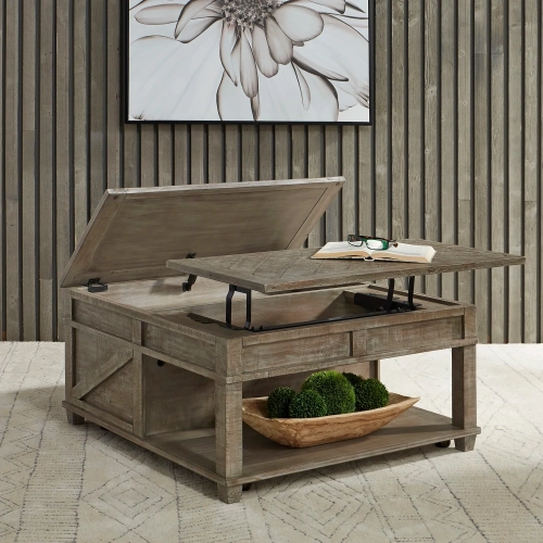 Parkland Falls Square Lift-Top Cocktail Table in Weathered Taupe