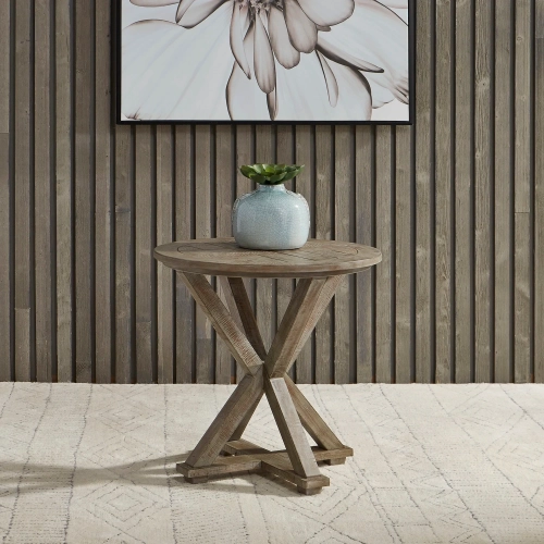 Parkland Falls Round End Table in Weathered Taupe