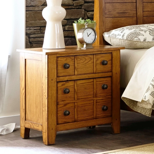 Grandpas Cabin Nightstand in Aged Oak Wood