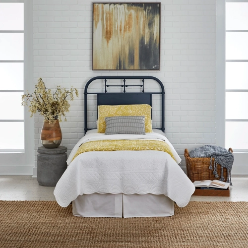 Vintage Series Twin Headboard in Distressed Navy Blue Metal