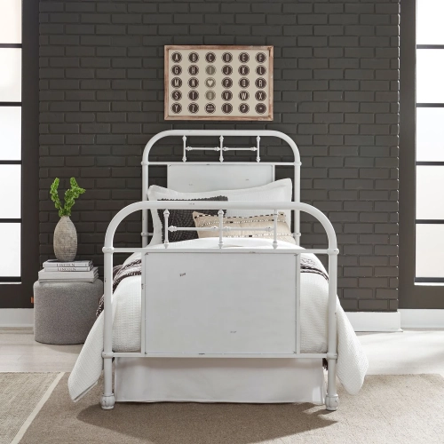 Vintage Series Twin Metal Bed in Distressed Antique White