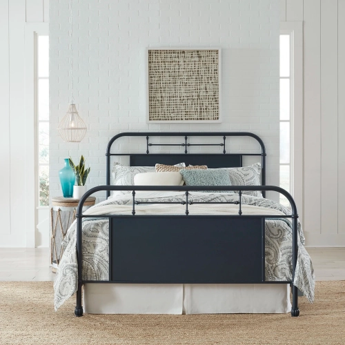 Vintage Series Queen Metal Bed in Distressed Navy Blue Metal