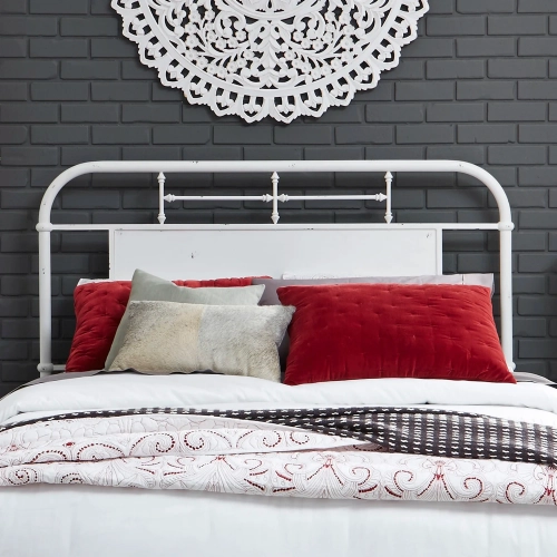Vintage Series King Metal Headboard in Distressed Antique White