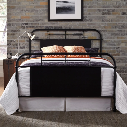 Vintage Series King Metal Bed in Distressed Black