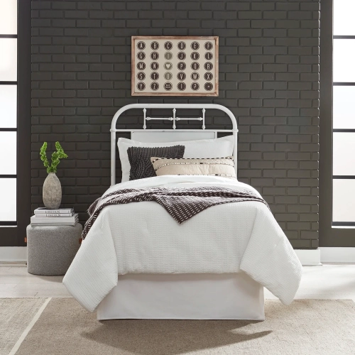 Vintage Series Full Metal Headboard in Distressed Antique White