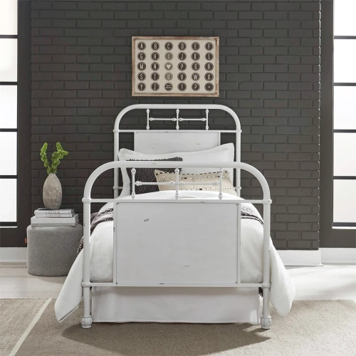 Vintage Series Full Metal Bed in Distressed Antique White