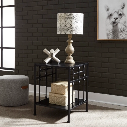 Vintage Open Nightstand in Distressed Black Metal