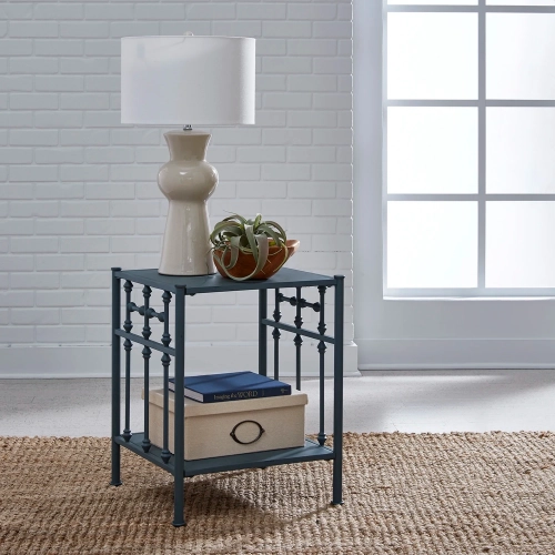 Vintage Series Open Nightstand in Distressed Navy Blue Metal