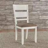 Brook Bay Slat Back Dining Chair in Textured White Wood & Gray Linen