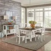 Brook Bay 5-Piece Trestle Dining Set in White, Gray & Gray Fabric