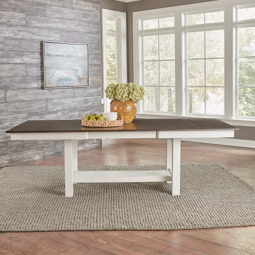 Brook Bay 94" Trestle Dining Table in Textured White & Carbon Gray