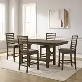 Brook Bay 5-Piece Gathering Dining Set in Sandstone Wood & Gray Linen