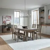Brook Bay 5-Piece Trestle Dining Set in Sandstone Wood & Gray Linen