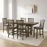 Brook Bay 7-Piece Gathering Dining Set in Sandstone Wood & Gray Linen
