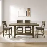 Brook Bay 5-Piece Gathering Dining Set in Sandstone Wood & Gray Linen