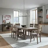 Brook Bay 7-Piece Trestle Dining Set in Sandstone Wood & Gray Linen