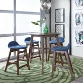 Space Savers 5-Piece Gathering Dining Set in Walnut & Blue
