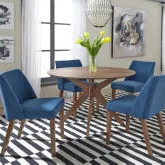 Space Savers 5-Piece Pedestal Dining Set in Walnut & Blue