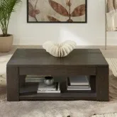 Lennox Hill Lift-Top Coffee Cocktail Table in Bark Brown Wood