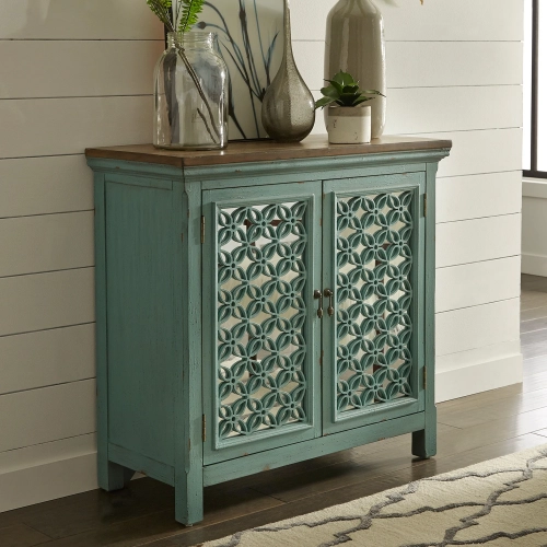 Kensington 2-Door Accent Cabinet in Turquoise & Worn Wood