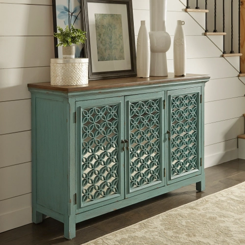 Kensington 3-Door Accent Cabinet in Turquoise & Worn Wood