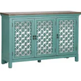 Kensington 3-Door Accent Cabinet in Turquoise & Worn Wood