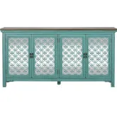 Kensington 4-Door Accent Cabinet in Turquoise & Worn Wood