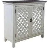Westridge 2-Door Accent Cabinet in Brushed White Gray, Mirror & Wood