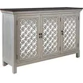 Westridge 3-Door Accent Cabinet in Brushed White Gray, Mirror & Wood