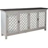 Westridge 4-Door Accent Cabinet in Brushed White Gray, Mirror & Wood