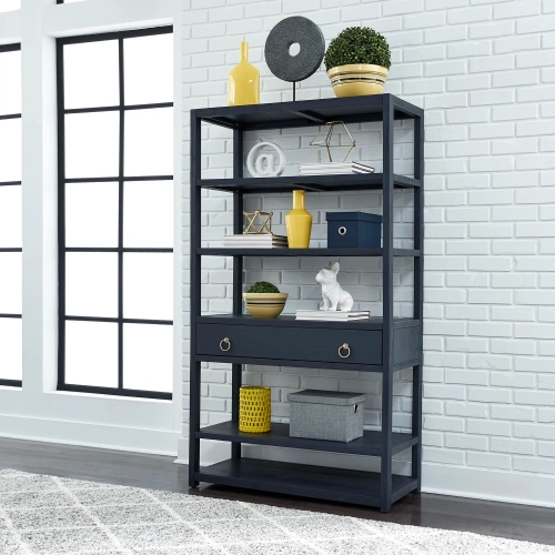 Midnight Accent Bookcase in Wire Brushed Denim Blue Wood