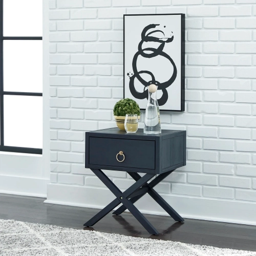 Midnight 1-Drawer Accent Table in Wire Brushed Denim Blue Wood