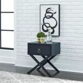 Midnight 1-Drawer Accent Table in Wire Brushed Denim Blue Wood