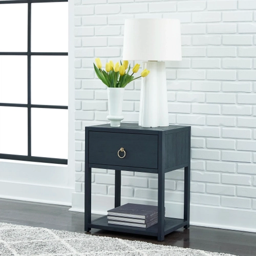 Midnight 1 Shelf Accent Table in Wire Brushed Denim Blue Wood