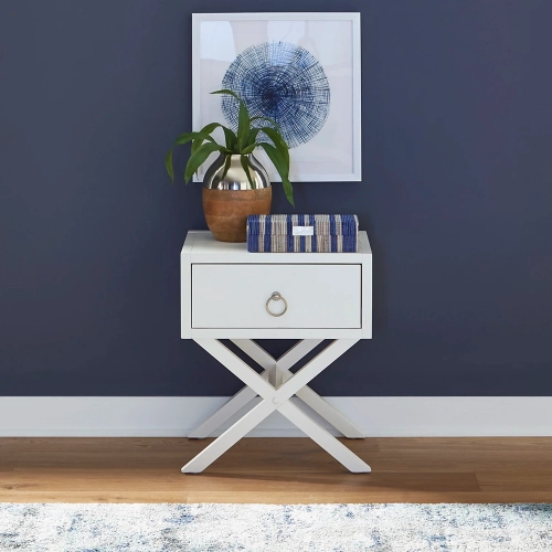 East End 1-Drawer Accent Table in Brushed White Wood