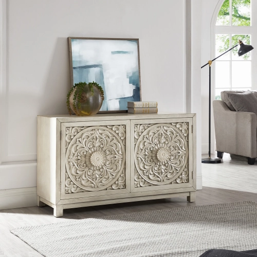 Sundance 2-Door Accent Cabinet in Antique Linen White Wood