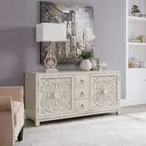 Sundance 2-Door 3-Drawer Accent Cabinet in Antique Linen White Wood