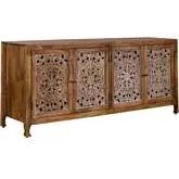 Marisol 74" 4-Door TV Stand in Weathered Honey & Brushed Cream Wood