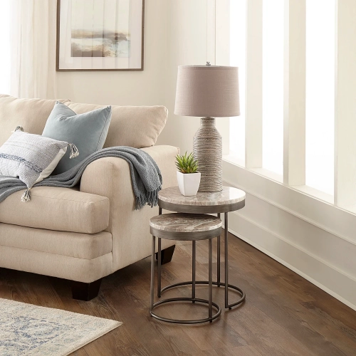 Eclipse Nesting Tables in Greystone Marble & Pewter Iron