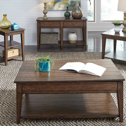 Lake House Lift-Top Cocktail Table in Rustic Brown Oak