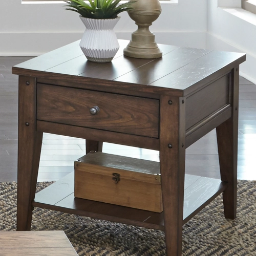 Lake House End Table in Rustic Brown Oak