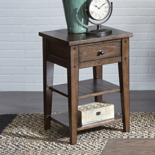 Lake House Side Table in Rustic Brown Oak