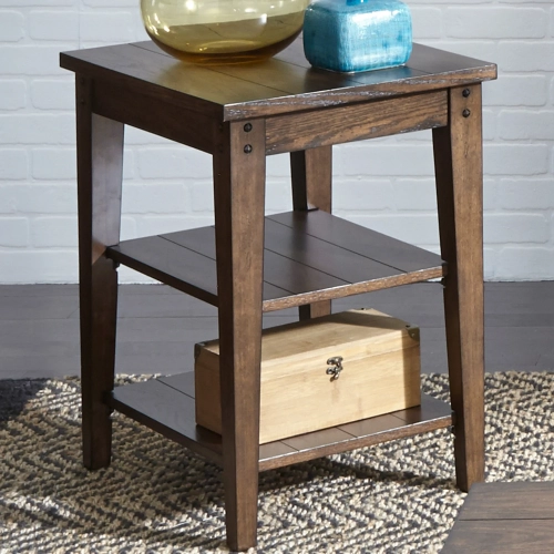 Lake House End Table in Rustic Brown Oak