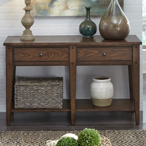 Lake House Sofa Table in Rustic Brown Oak