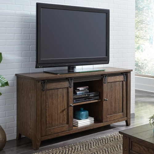 Lake House 60" TV Stand Console in Rustic Brown Oak