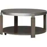 Sutton Round Coffee Cocktail Table in Polished Metal & Bleached Sand Wood