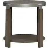 Sutton Round End Table in Polished Metal & Bleached Sand Wood