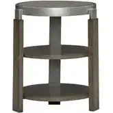 Sutton Round Chairside End Table in Polished Metal & Bleached Sand Wood